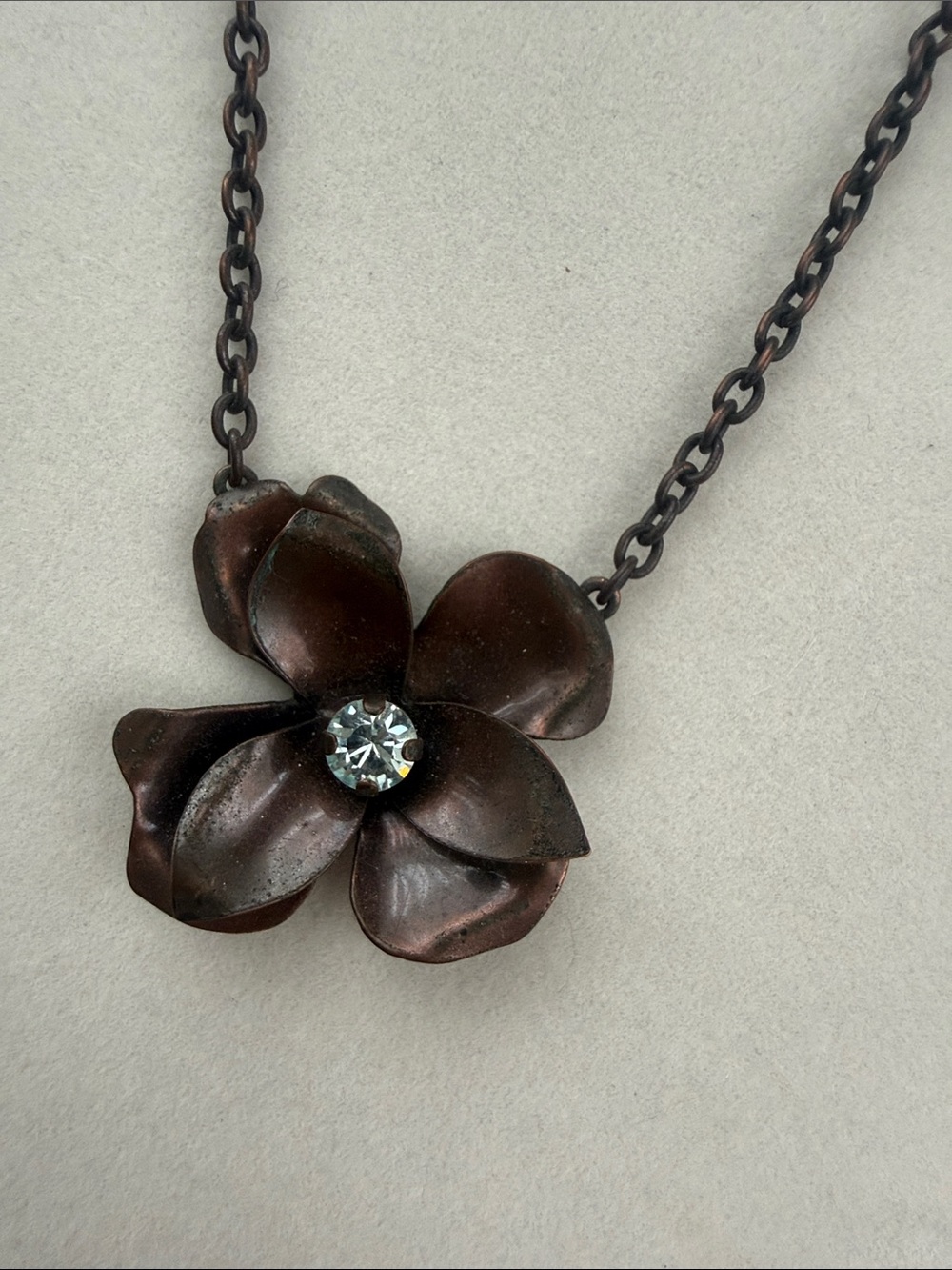 Sabika Dark Bronze Floral Necklace with Clear Accent